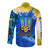 Trident Emblem Ukraine Long Sleeve Button Shirt with Blue Sunflowers and Flag Colors Design