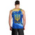 Trident Emblem Ukraine Men Tank Top with Blue Sunflowers and Flag Colors Design