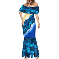 Trident Emblem Ukraine Mermaid Dress with Blue Sunflowers and Flag Colors Design