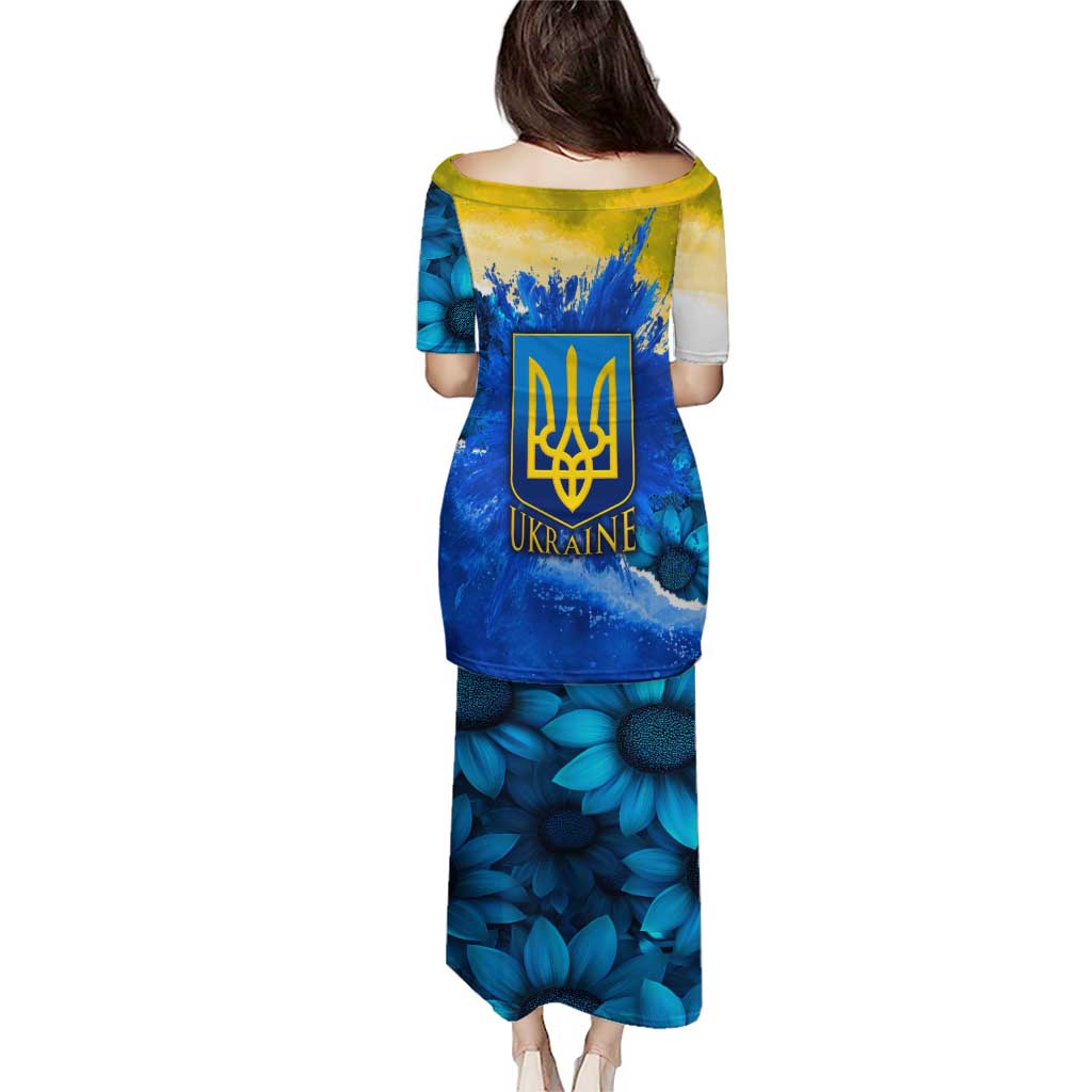 Trident Emblem Ukraine Puletasi with Blue Sunflowers and Flag Colors Design