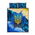 Trident Emblem Ukraine Quilt Bed Set with Blue Sunflowers and Flag Colors Design