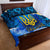 Trident Emblem Ukraine Quilt Bed Set with Blue Sunflowers and Flag Colors Design