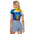 Trident Emblem Ukraine Raglan Cropped T Shirt with Blue Sunflowers and Flag Colors Design