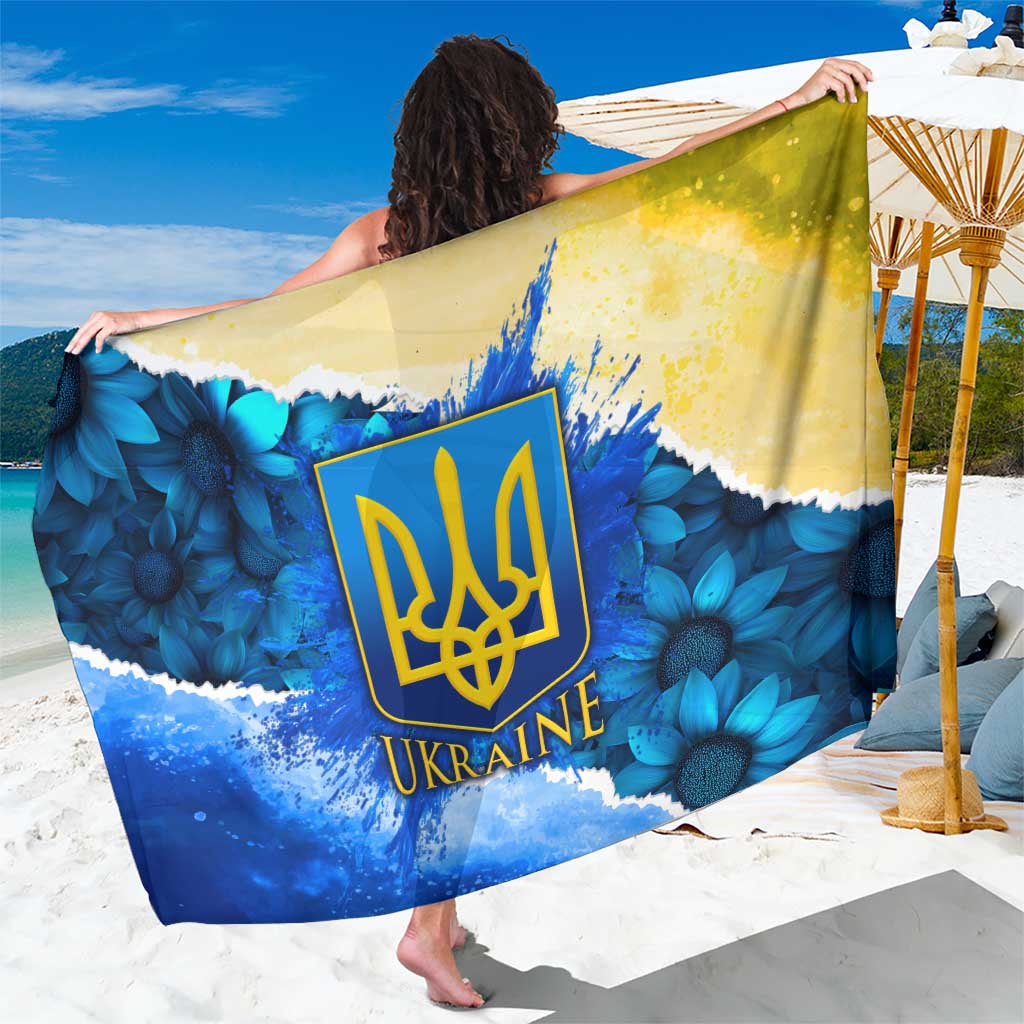 Trident Emblem Ukraine Sarong with Blue Sunflowers and Flag Colors Design