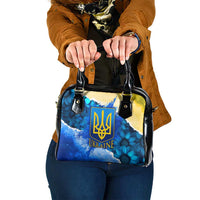 Trident Emblem Ukraine Shoulder Handbag with Blue Sunflowers and Flag Colors Design