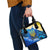 Trident Emblem Ukraine Shoulder Handbag with Blue Sunflowers and Flag Colors Design