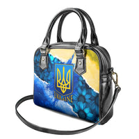 Trident Emblem Ukraine Shoulder Handbag with Blue Sunflowers and Flag Colors Design
