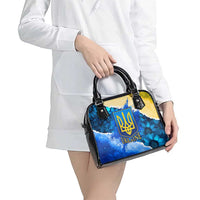 Trident Emblem Ukraine Shoulder Handbag with Blue Sunflowers and Flag Colors Design