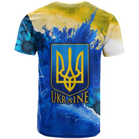 Trident Emblem Ukraine T Shirt with Blue Sunflowers and Flag Colors Design