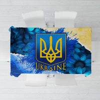 Trident Emblem Ukraine Tablecloth with Blue Sunflowers and Flag Colors Design