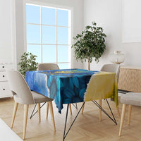 Trident Emblem Ukraine Tablecloth with Blue Sunflowers and Flag Colors Design