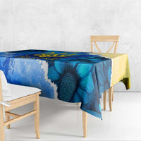 Trident Emblem Ukraine Tablecloth with Blue Sunflowers and Flag Colors Design