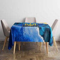 Trident Emblem Ukraine Tablecloth with Blue Sunflowers and Flag Colors Design
