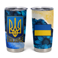 Trident Emblem Ukraine Tumbler Cup with Blue Sunflowers and Flag Colors Design