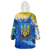 Trident Emblem Ukraine Wearable Blanket Hoodie with Blue Sunflowers and Flag Colors Design
