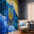 Trident Emblem Ukraine Window Curtain with Blue Sunflowers and Flag Colors Design
