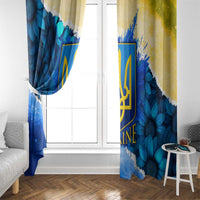 Trident Emblem Ukraine Window Curtain with Blue Sunflowers and Flag Colors Design
