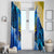 Trident Emblem Ukraine Window Curtain with Blue Sunflowers and Flag Colors Design