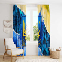 Trident Emblem Ukraine Window Curtain with Blue Sunflowers and Flag Colors Design