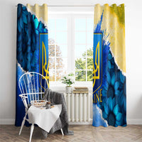 Trident Emblem Ukraine Window Curtain with Blue Sunflowers and Flag Colors Design