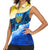 Trident Emblem Ukraine Women Sleeveless Polo Shirt with Blue Sunflowers and Flag Colors Design