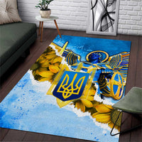Ukraine Archangel Michael Area Rug with Trident Emblem and Sunflowers Design