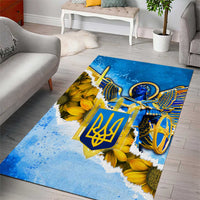 Ukraine Archangel Michael Area Rug with Trident Emblem and Sunflowers Design