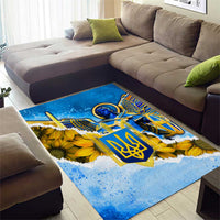 Ukraine Archangel Michael Area Rug with Trident Emblem and Sunflowers Design