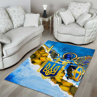Ukraine Archangel Michael Area Rug with Trident Emblem and Sunflowers Design