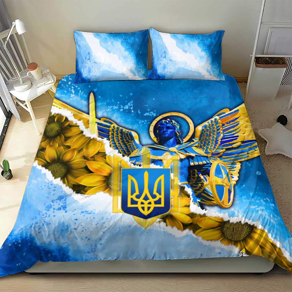 Ukraine Archangel Michael Bedding Set with Trident Emblem and Sunflowers Design