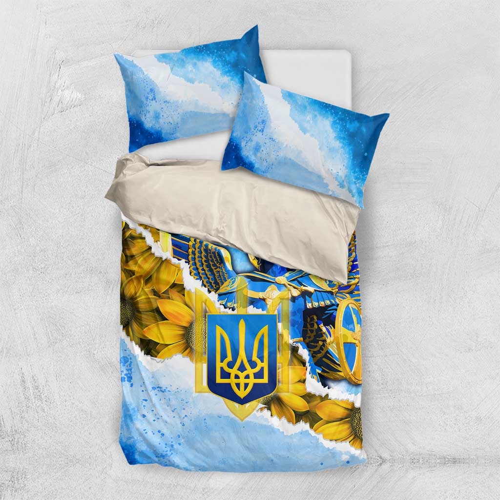 Ukraine Archangel Michael Bedding Set with Trident Emblem and Sunflowers Design