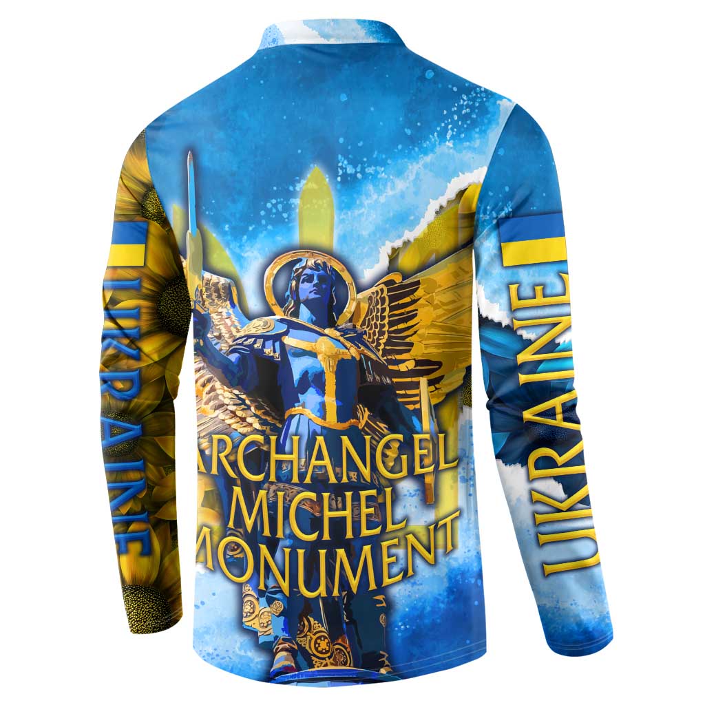 Ukraine Archangel Michael Button Sweatshirt with Trident Emblem and Sunflowers Design