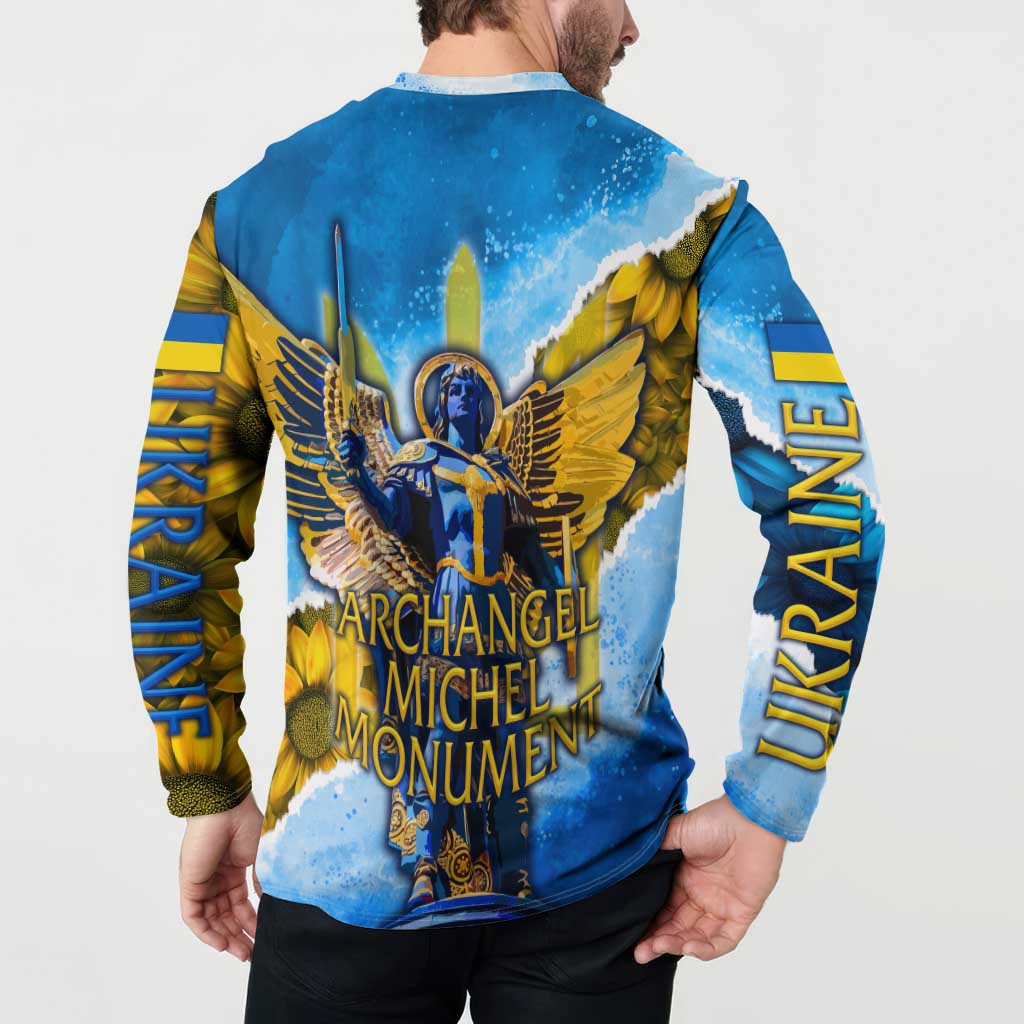 Ukraine Archangel Michael Button Sweatshirt with Trident Emblem and Sunflowers Design