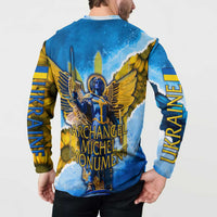 Ukraine Archangel Michael Button Sweatshirt with Trident Emblem and Sunflowers Design