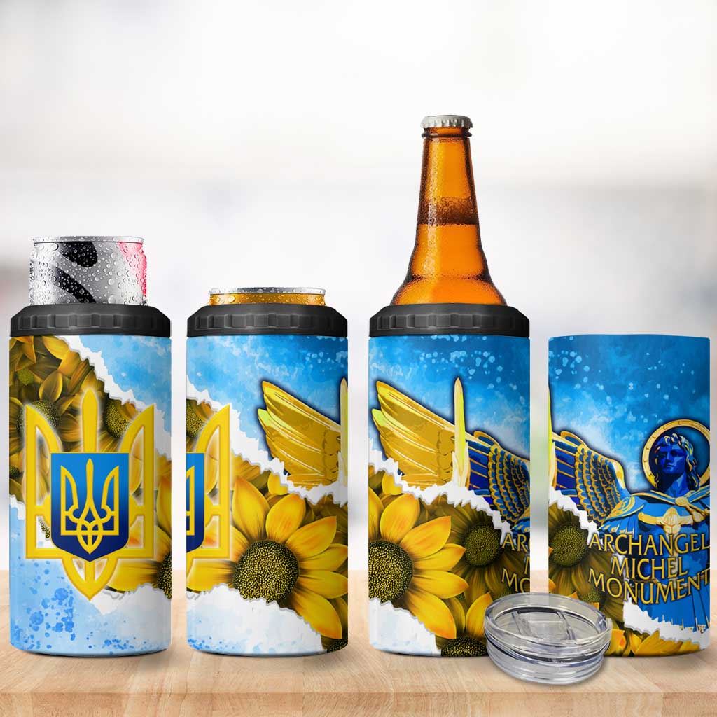 Ukraine Archangel Michael 4 in 1 Can Cooler Tumbler with Trident Emblem and Sunflowers Design