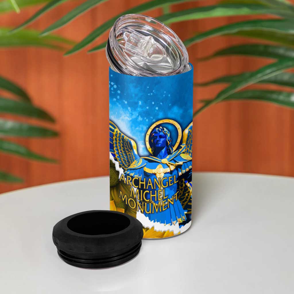Ukraine Archangel Michael 4 in 1 Can Cooler Tumbler with Trident Emblem and Sunflowers Design