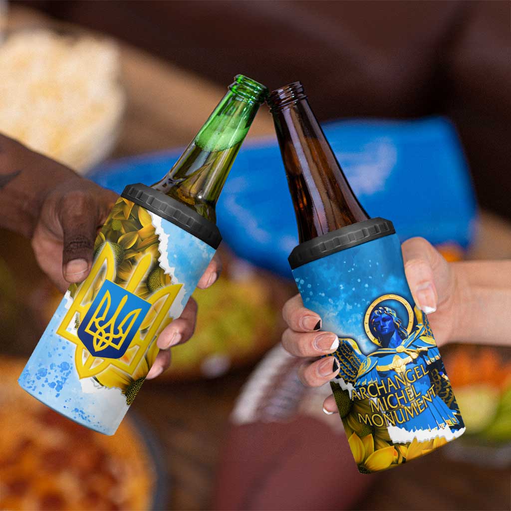 Ukraine Archangel Michael 4 in 1 Can Cooler Tumbler with Trident Emblem and Sunflowers Design