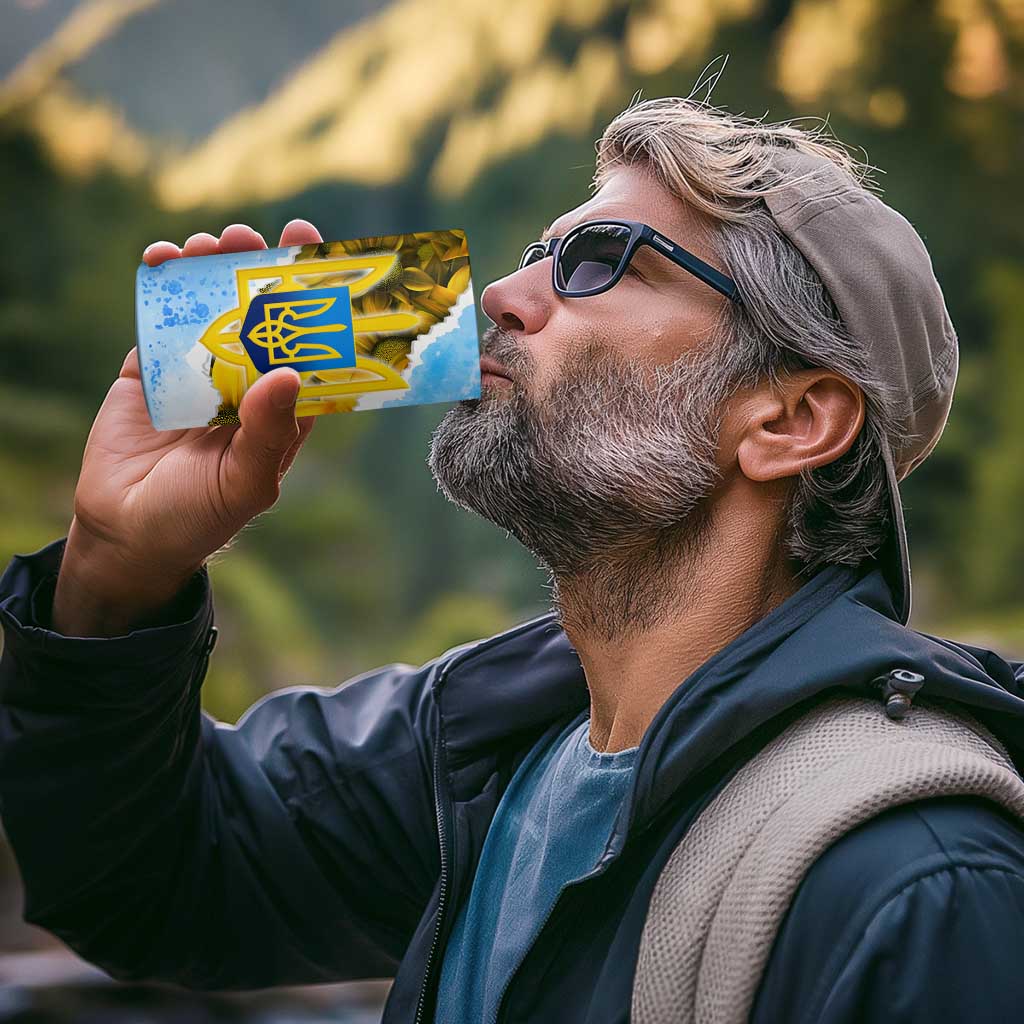 Ukraine Archangel Michael 4 in 1 Can Cooler Tumbler with Trident Emblem and Sunflowers Design