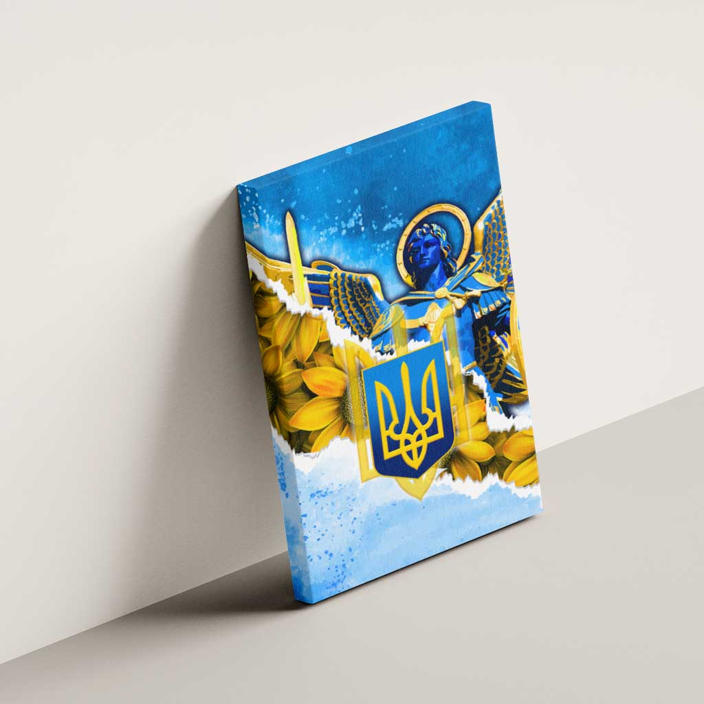 Ukraine Archangel Michael Canvas Wall Art with Trident Emblem and Sunflowers Design