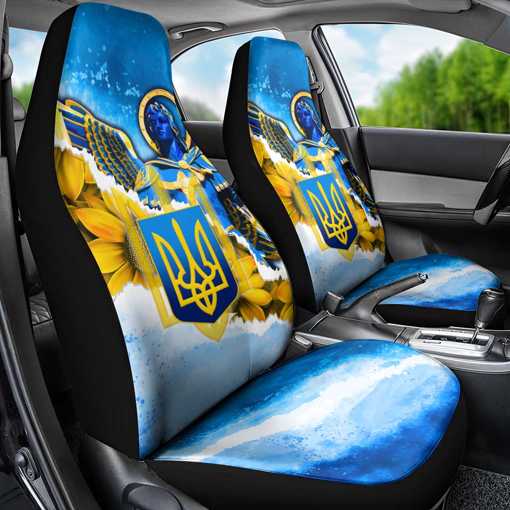 Ukraine Archangel Michael Car Seat Cover with Trident Emblem and Sunflowers Design