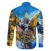 Ukraine Archangel Michael Family Matching Long Sleeve Bodycon Dress and Hawaiian Shirt with Trident Emblem and Sunflowers Design