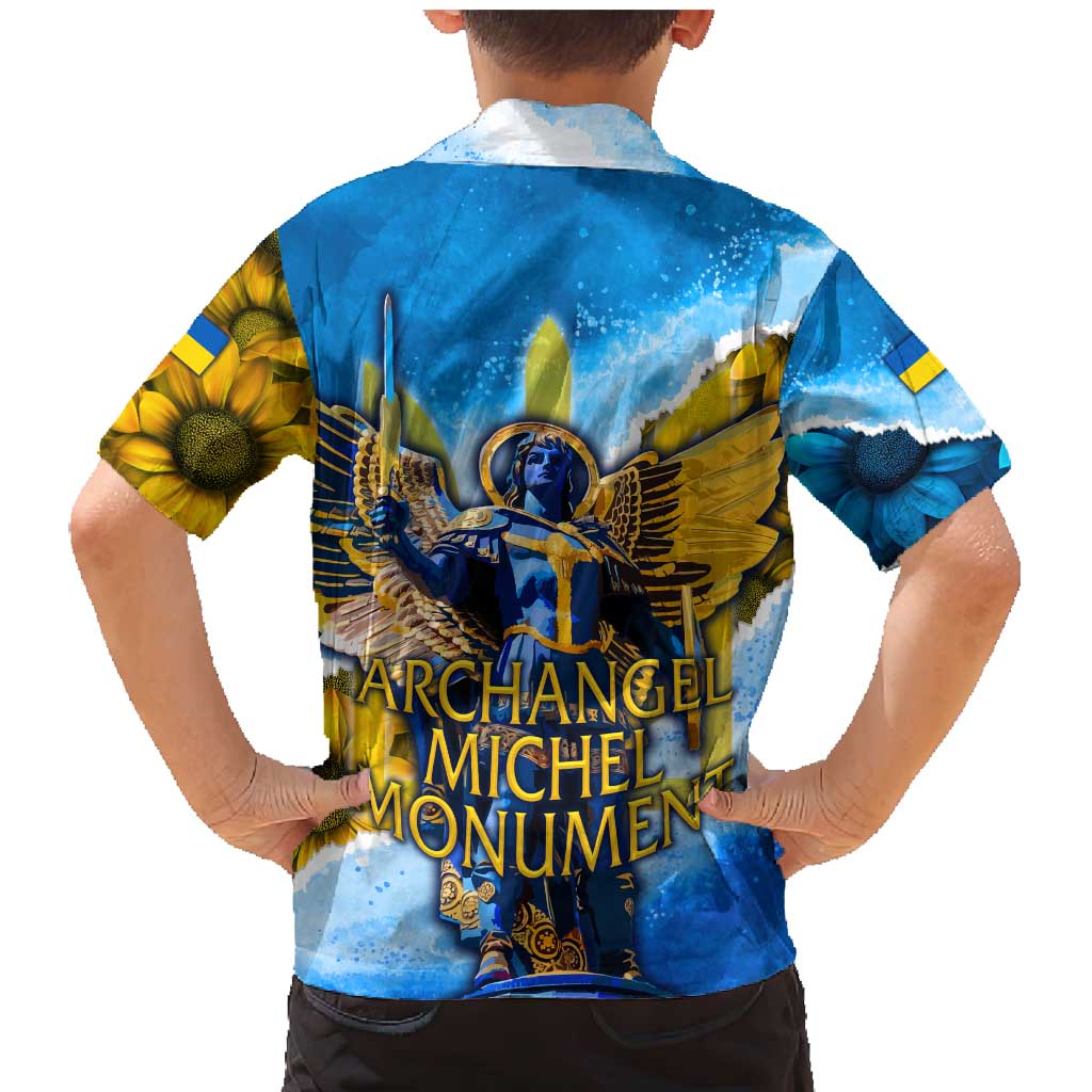 Ukraine Archangel Michael Family Matching Mermaid Dress and Hawaiian Shirt with Trident Emblem and Sunflowers Design