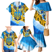 Ukraine Archangel Michael Family Matching Mermaid Dress and Hawaiian Shirt with Trident Emblem and Sunflowers Design