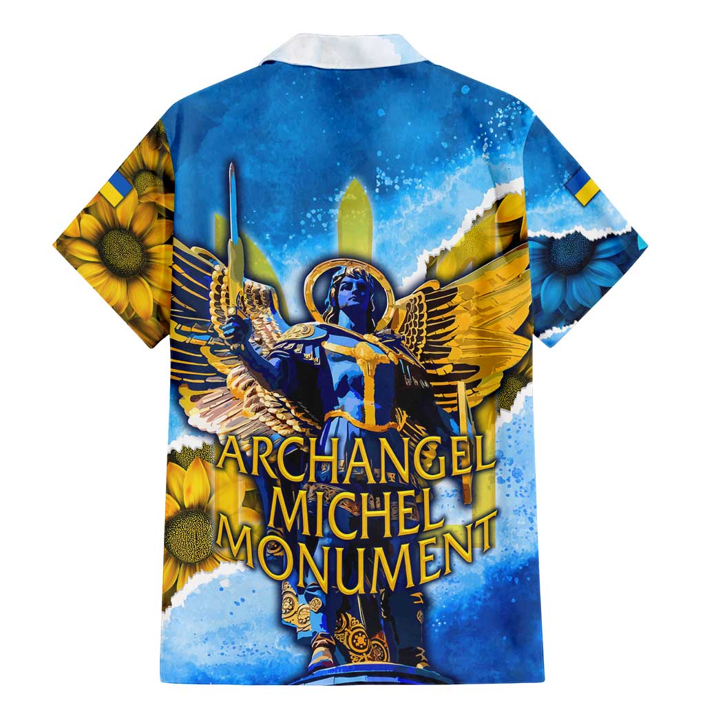 Ukraine Archangel Michael Family Matching Mermaid Dress and Hawaiian Shirt with Trident Emblem and Sunflowers Design