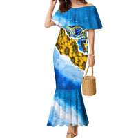 Ukraine Archangel Michael Family Matching Mermaid Dress and Hawaiian Shirt with Trident Emblem and Sunflowers Design