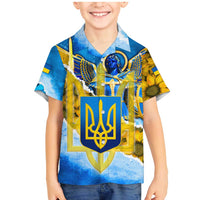 Ukraine Archangel Michael Family Matching Mermaid Dress and Hawaiian Shirt with Trident Emblem and Sunflowers Design