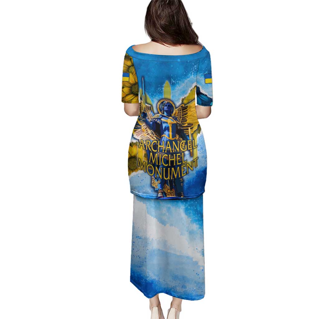 Ukraine Archangel Michael Family Matching Puletasi and Hawaiian Shirt with Trident Emblem and Sunflowers Design