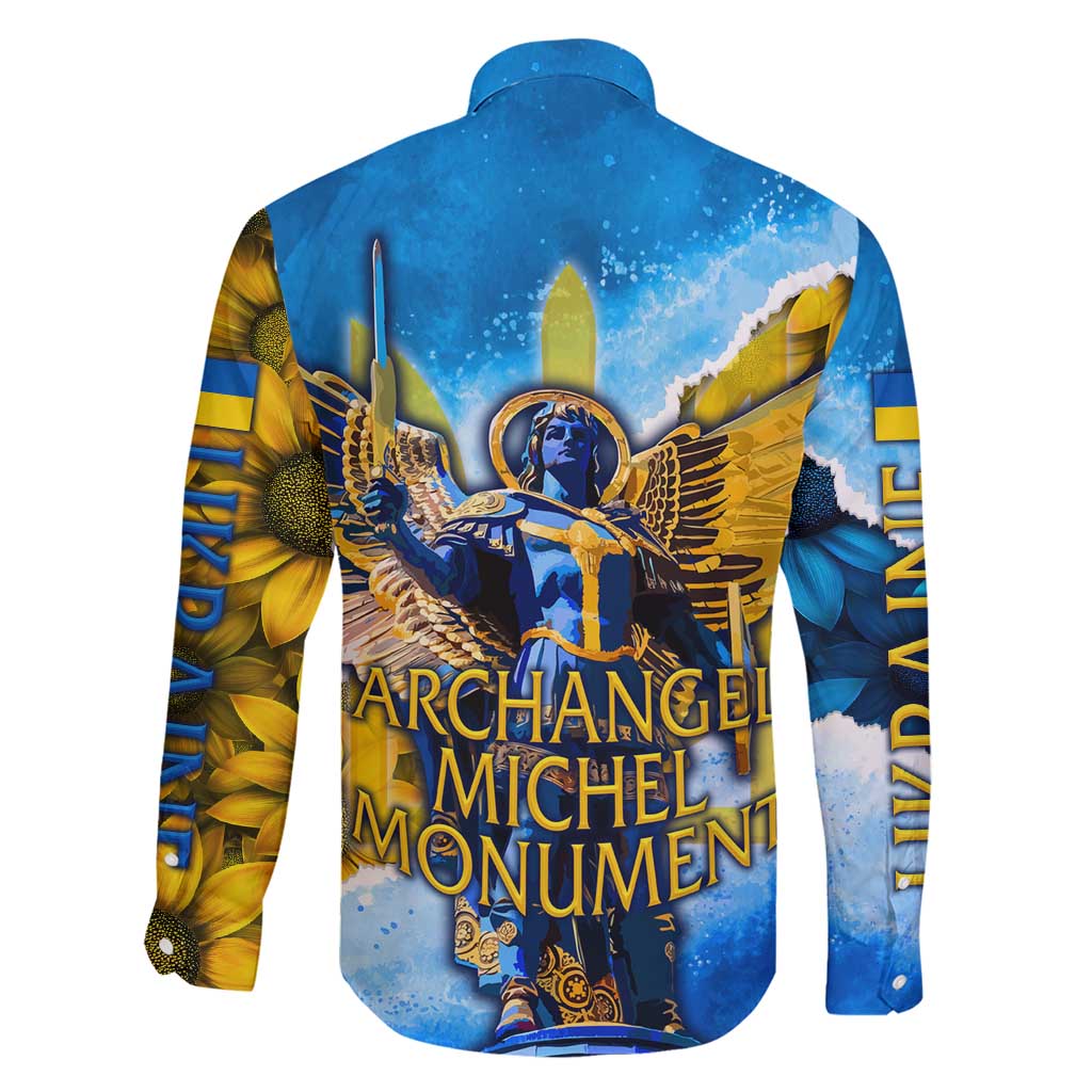 Ukraine Archangel Michael Family Matching Short Sleeve Bodycon Dress and Hawaiian Shirt with Trident Emblem and Sunflowers Design