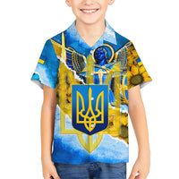 Ukraine Archangel Michael Family Matching Short Sleeve Bodycon Dress and Hawaiian Shirt with Trident Emblem and Sunflowers Design