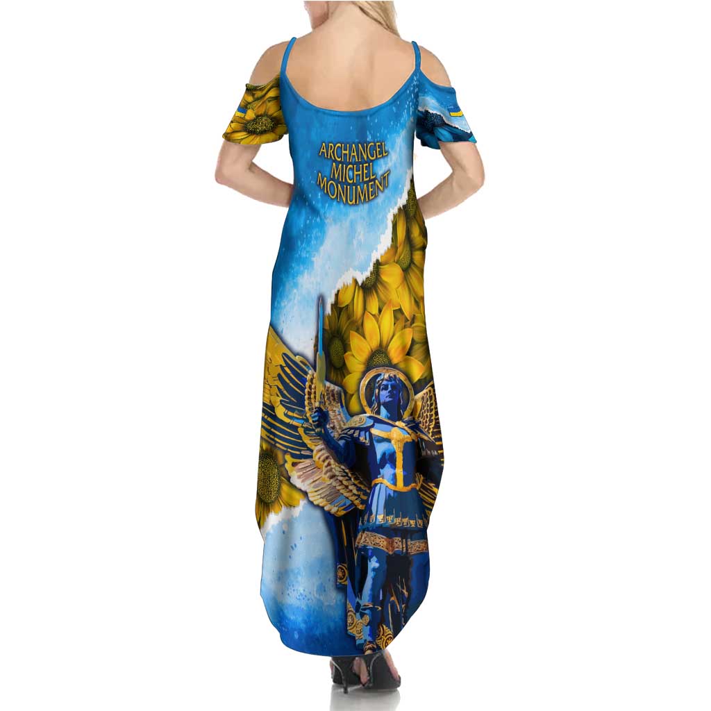 Ukraine Archangel Michael Family Matching Summer Maxi Dress and Hawaiian Shirt with Trident Emblem and Sunflowers Design